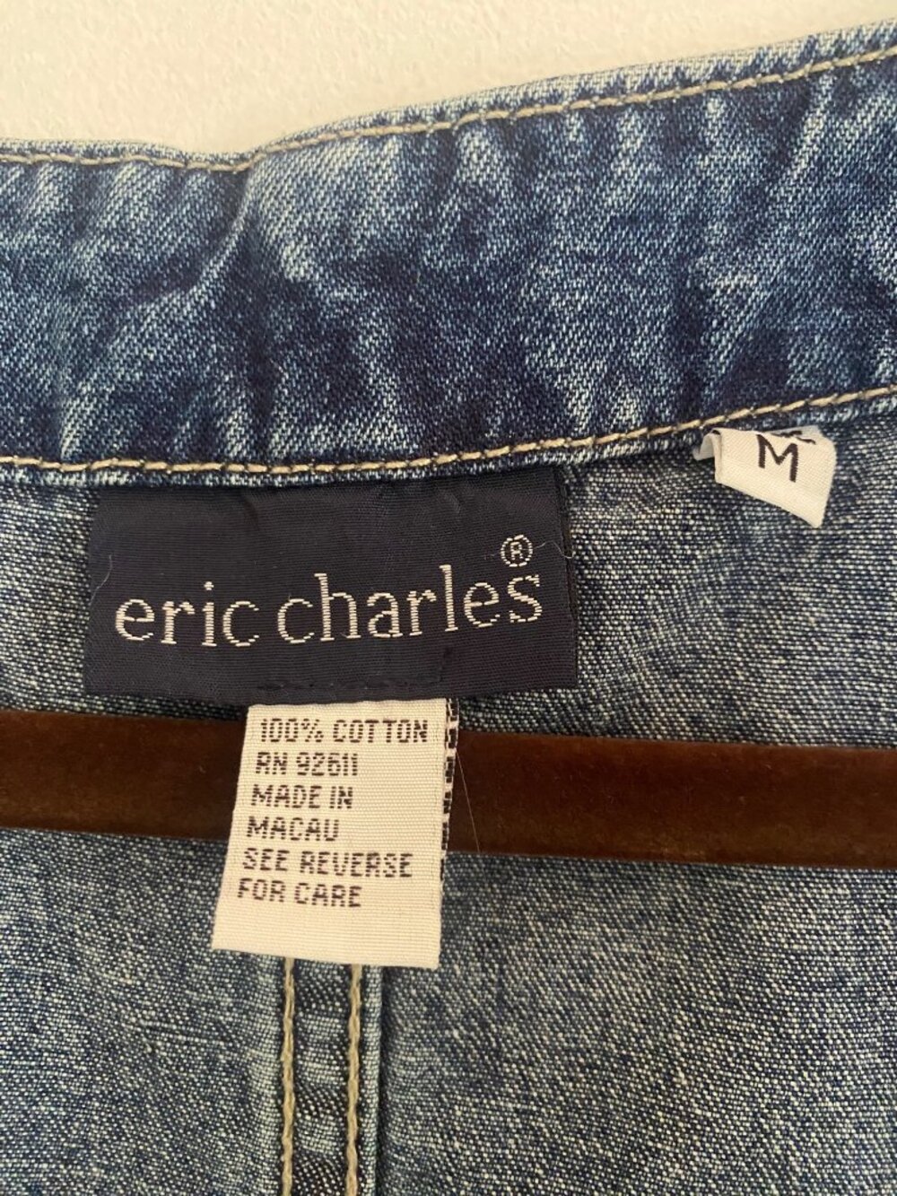Vintage Eric Charles Denim Vest Dress With Floral Embroidery 100% Cotton Size M - Picture 6 of 6